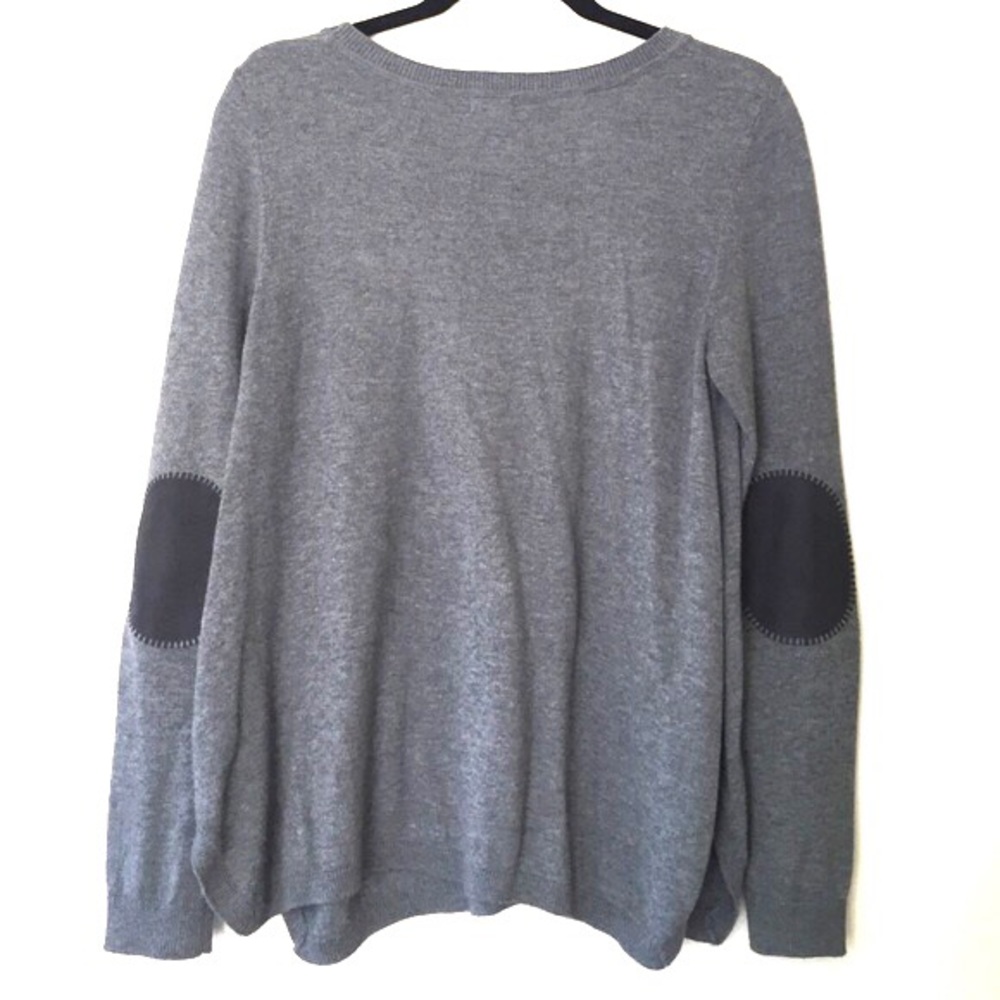 Grey Sweater With Suede Patches on the Sleeves